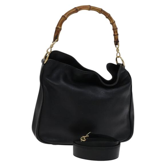 GUCCI Bamboo Hand Bag Leather Black 001 001 - Picture 1 of 16